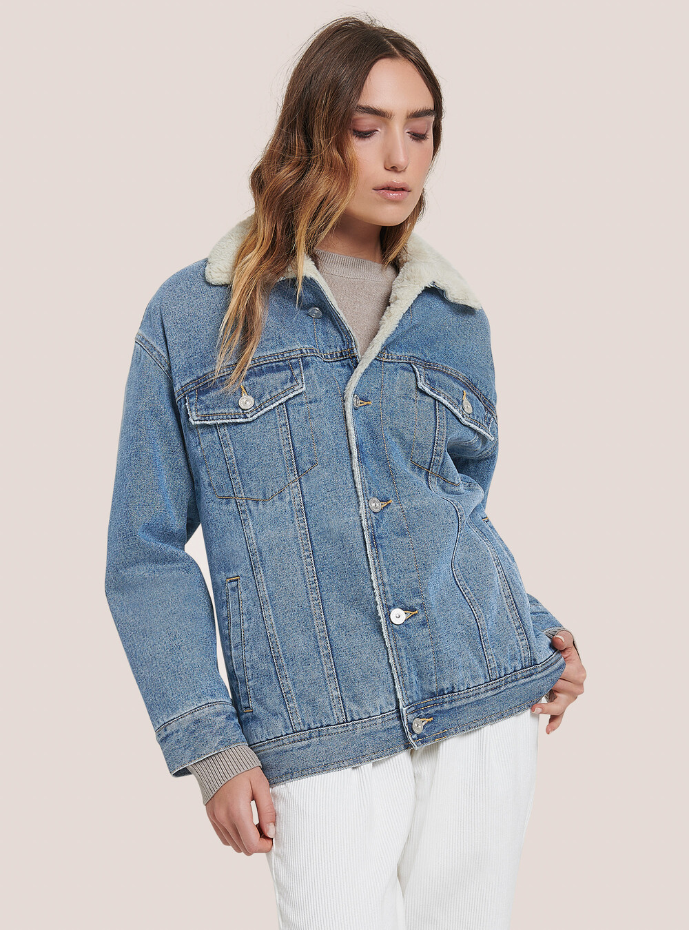 Denim Jacket with Faux Fur Lining